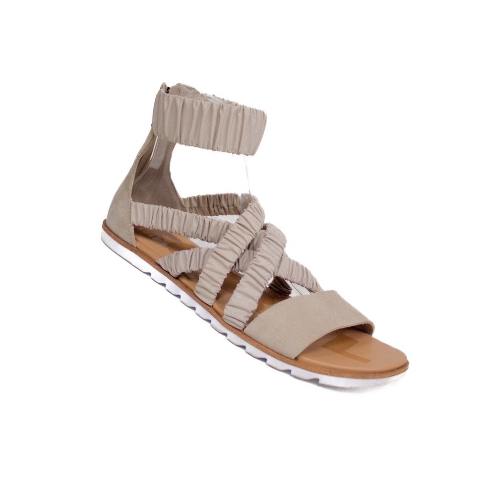 Sorel Ella II Ankle Strap Sandals Leather Flats Soft Taupe Size 10